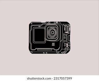 Action video camera in waterproof box. Gear for filming extreme sports. Realistic vector image isolated on white background.