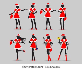 action women in santa suit,merry christmas,happy new year.