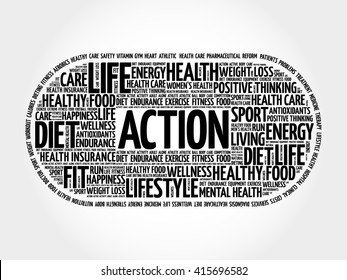 ACTION word cloud, fitness, health concept