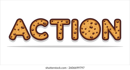 Action is the word on the image. The word is modern typography. The word is written in a bold font