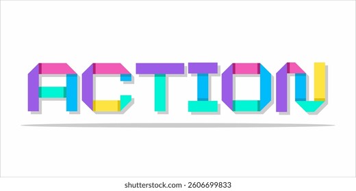 Action is the word on the image. The word is modern typography. The word is written in a bold font
