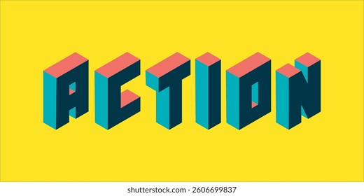 Action is the word on the image. The word is modern typography. The word is written in a bold font