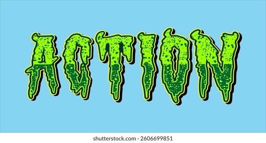 Action is the word on the image. The word is modern typography. The word is written in a bold font