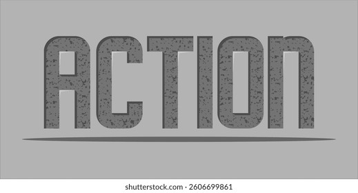 Action is the word on the image. The word is modern typography. The word is written in a bold font