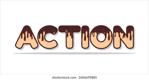 Action is the word on the image. The word is modern typography. The word is written in a bold font