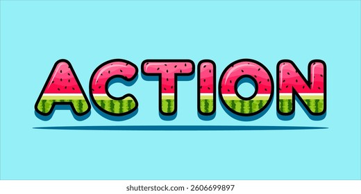 Action is the word on the image. The word is modern typography. The word is written in a bold font