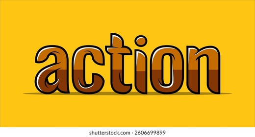 Action is the word on the image. The word is modern typography. The word is written in a bold font