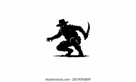 Action-oriented silhouette of a stealthy ninja or assassin prepared for combat.