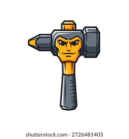 Ilustración llena de acción de un personaje de martillo en un entorno de Industrial dinámico