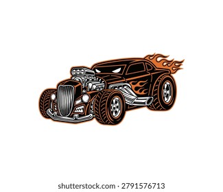 Action-Packed Vintage Car Showdown, Custom Hot Rod, Urban Garage, Digital Illustration, Vibrant Colors, Dynamic Perspective, Automotive Culture