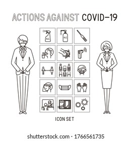 Maßnahmen gegen covic-19 - Icon set (Vektorgrafik, Schlaganfall)
