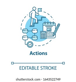 Actions concept icon. Opportunities for succes. Opportunities for success. Business management idea thin line illustration. Vector isolated outline RGB color drawing. Editable stroke