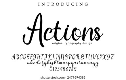 Acciones Fuente Pincel elegante pintado en mayúsculas letras de Vector, alfabeto, tipo de letra