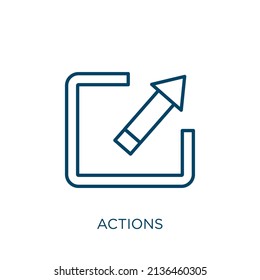 icono de acciones. Icono de contorno de acciones lineales delgadas aislado en fondo blanco. Signo de acciones de vector de línea, símbolo para web y móvil