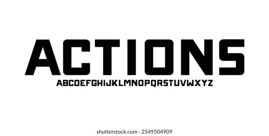 Actions, Modern Sports tech font typography. Minimal vector typeface for a company. Minimal gaming fonts for logo design.
