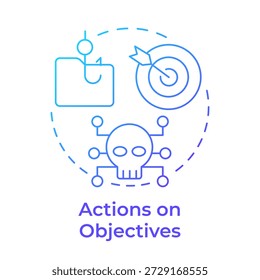 Acciones sobre objetivos icono de concepto de degradado azul. Ransomware hack, vulnerabilidad del sistema. Cifrado de datos. Ilustración de línea de forma redonda. Abstractas idea. Diseño gráfico. Fácil de usar en folleto, folleto