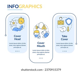 Actions outside during nuclear disease rectangle infographic template. Data visualization with 3 steps. Editable timeline info chart. Workflow layout with line icons. Lato-Bold, Regular fonts used