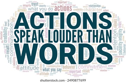 Actions Speak Louder Than Words word cloud conceptual design isolated on white background.