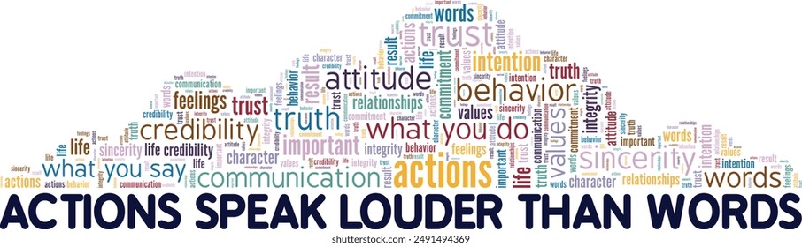 Actions Speak Louder Than Words word cloud conceptual design isolated on white background.