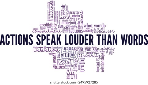 Actions Speak Louder Than Words word cloud conceptual design isolated on white background.