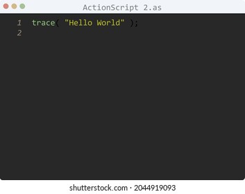 ActionScript 2 language Hello World program sample in editor window