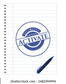 Activar el emblema de la pluma de tinta azul. Ilustración vectorial. Detallado.