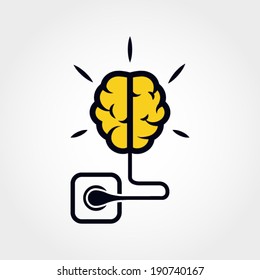 Activate Your Brain, Concept Illustration Brain Plugged In, Idea Concept, Icon, Symbol