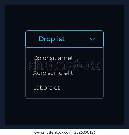 Activated dropdown list UI element template. Editable isolated vector dashboard component. Flat user interface. Visual data presentation. Web design widget for mobile application with dark theme