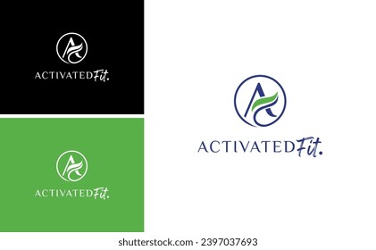 activated fit logo with letter A and leaf design vector template