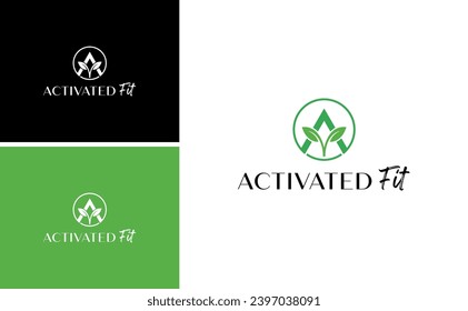 activated fit logo with letter A and leaf design vector template