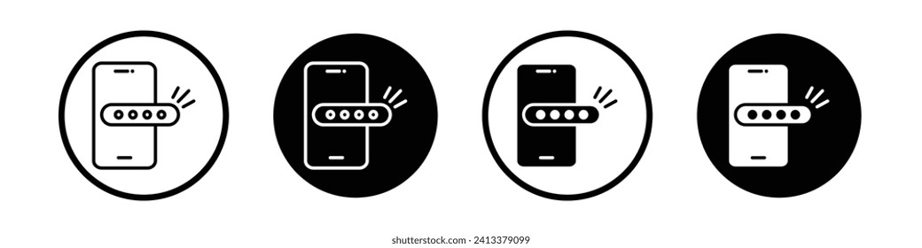 Activation code icon set. One time mobile verification vector symbol in a black filled and outlined style. ATM card verification password sign.