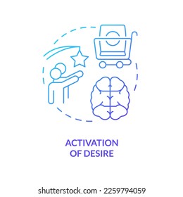 Activación del icono de concepto de gradiente azul de deseo. Sistema sensorial en el comportamiento del consumidor abstracto idea de la ilustración de línea delgada. Compromiso. Dibujo de contorno aislado. Se usa una fuente Myriad Pro-Bold