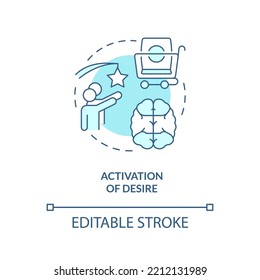 Activation Of Desire Turquoise Concept Icon. Sensory System In Consumer Behavior Abstract Idea Thin Line Illustration. Isolated Outline Drawing. Editable Stroke. Arial, Myriad Pro-Bold Fonts Used