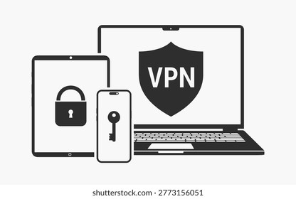 Activation of Virtual Private Network icon. Devices screen multi factor authentication connect to VPN system.