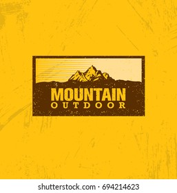 Active Adventure Mountain Hike Creative Sign Concept. Vector Outdoor Design on Rough Distressed Background