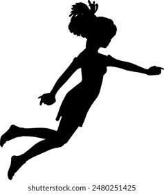 Active anime girl with short ponytail, stylized silhouette illustration. Full body silhouette of an anime cartoon style girl.