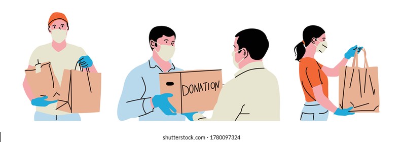 active, anxiety, bag, box, care, cartoon, charity, cheerful, clean, cloth, courier, cure, delivery, distribution, donation, family, female, food, fresh, friends, fruit, fund, go green, good, groceries