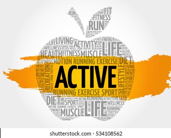 ACTIVE apple word cloud, health concept