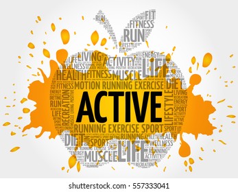ACTIVE apple word cloud, health concept
