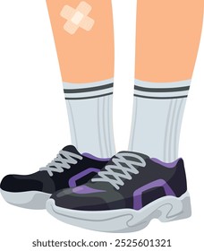 Active athlete legs in black sneakers. Workout training isolated on white background