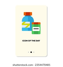 Active biological supplements flat vector icon. Cartoon drawing of fitness drug bottles for athletes isolated vector illustration. Sport, bodybuilding and health concept for web design and apps