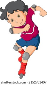 El niño activo está jugando a patinar con patines con un equipo de seguridad ilustrativo