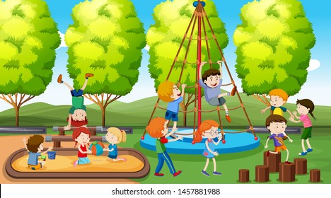 Vector Illustration Group Multiethnic Children Playing Stock Vector ...