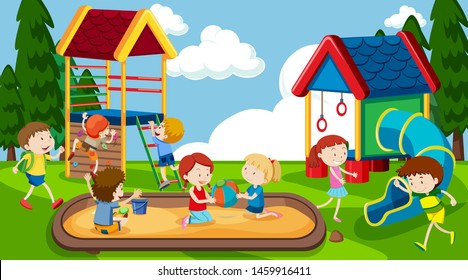 Children Playing On Playground Illustration Stock Vector (Royalty Free ...