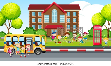 Children School Bus School Illustration Stock Vector (Royalty Free ...