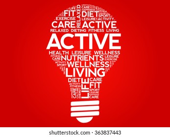 ACTIVE bulb word cloud, health concept