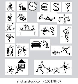 active businessman in different situations  and emotions black and white design set isolated on white background