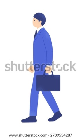 Active businessman walking to visit a client. Vector illustration of a salesman in a suit with a briefcase.
