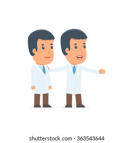 Active Character Doctor making presentation of his product to the customer. Poses for interaction with other characters from this series