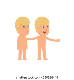 Active Character Naked Man making presentation of his product to the customer. Poses for interaction with other characters from this series